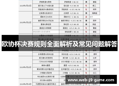 欧协杯决赛规则全面解析及常见问题解答
